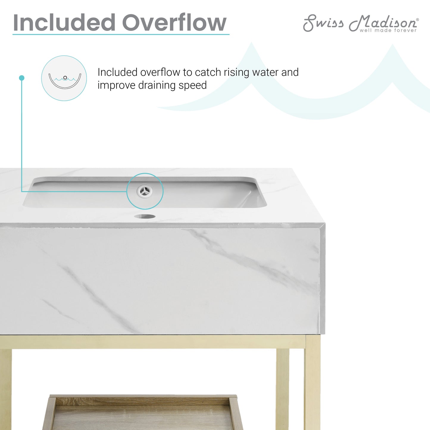 Swiss Madison, Beau 24" Open Shelf Natural Oak Frame Freestanding Bathroom Vanity with Sink Top