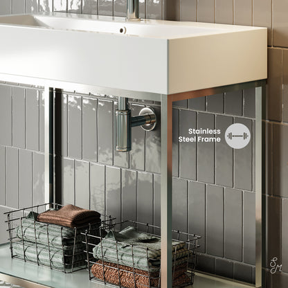 Swiss Madison, Pierre 32 Single, Freestanding, Open Shelf, Chrome Metal Frame Bathroom Vanity