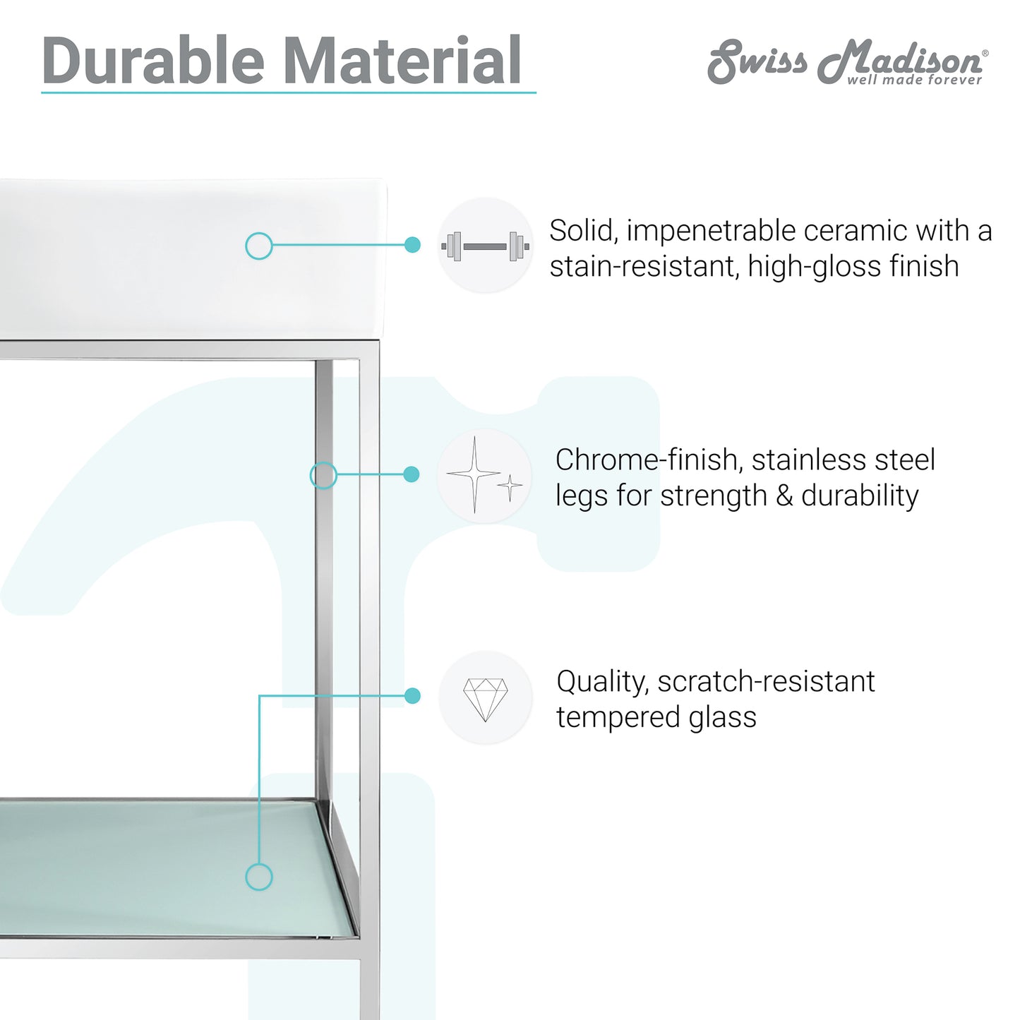Swiss Madison, Pierre 40 Single, Freestanding, Open Shelf, Chrome Metal Frame Bathroom Vanity