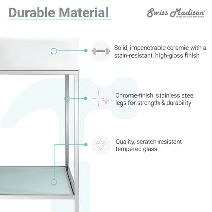 Swiss Madison, Pierre 40 Single, Freestanding, Open Shelf, Chrome Metal Frame Bathroom Vanity
