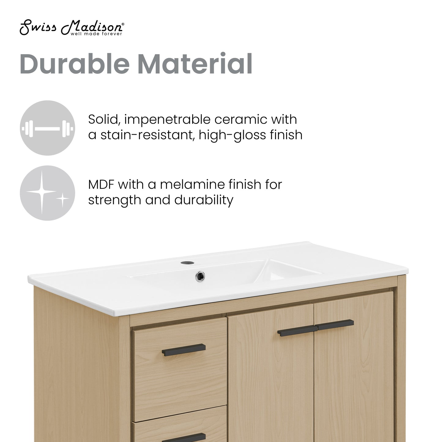 Swiss Madison Virage 36-inch freestanding bathroom vanity in Natural Oak — view 3