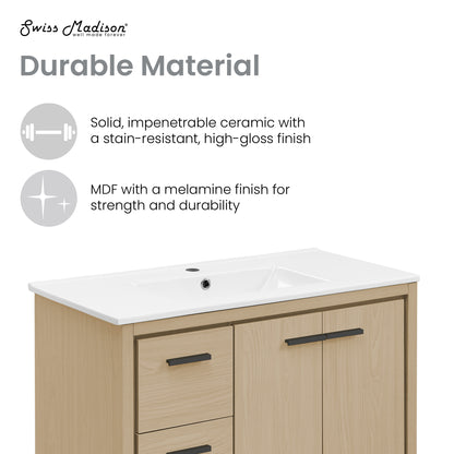 Swiss Madison Virage 36-inch freestanding bathroom vanity in Natural Oak — view 3