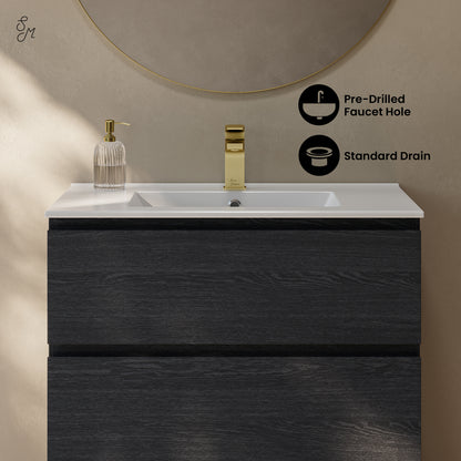 Swiss Madison, Liberte 30" Freestanding Bathroom Vanity in Black Oak with Sink Top