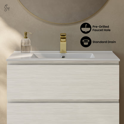 Swiss Madison, Liberte 30" Freestanding Bathroom Vanity in White Oak with Sink Top