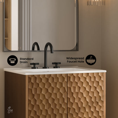 Swiss Madison, Tocador de baño independiente Bosse de 24 pulgadas en roble marrón con encimera de lavabo de 3 orificios en el centro