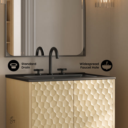 Swiss Madison, Bosse 24" Freestanding Bathroom Vanity in Natural Oak with Black 3-Hole Centerset Sink Top
