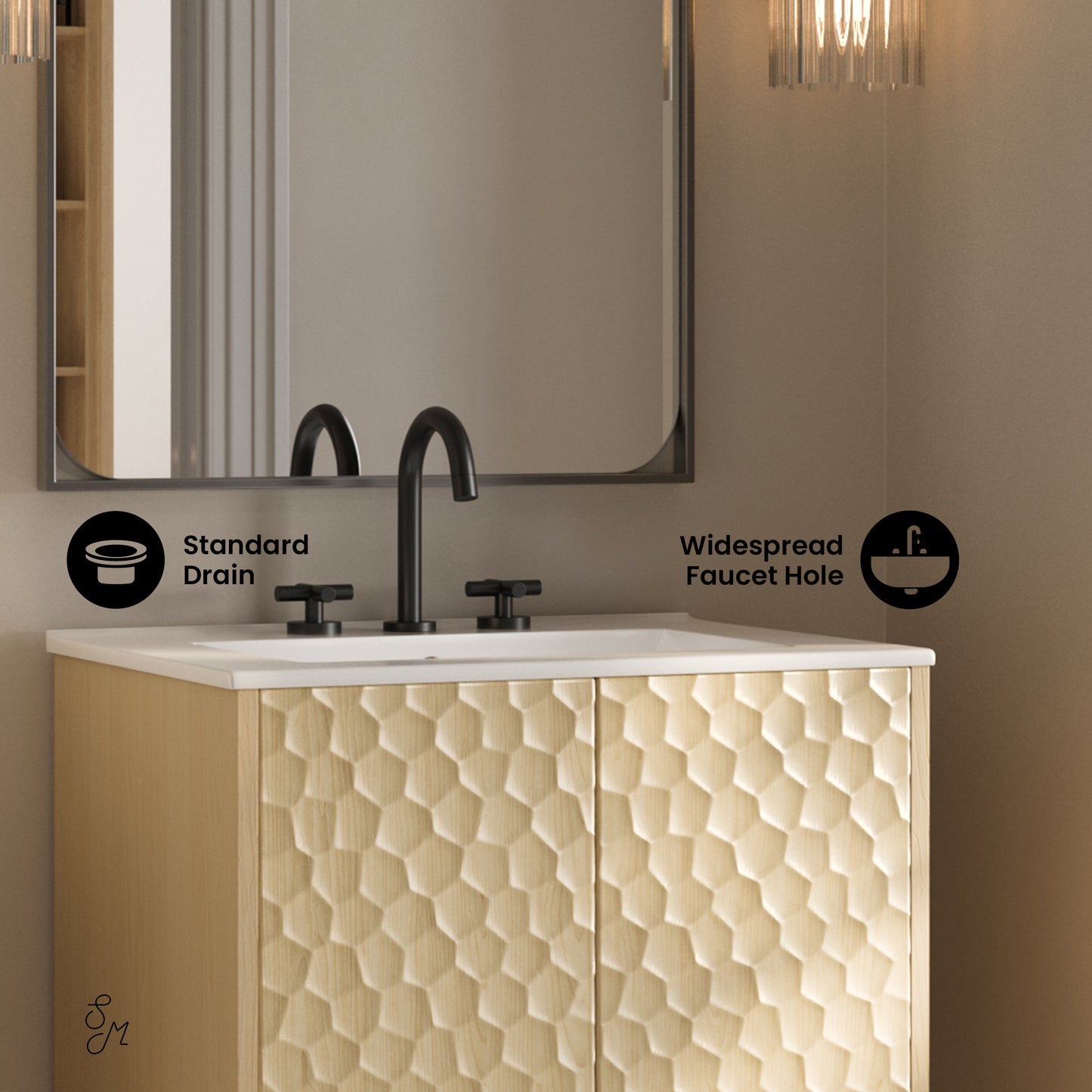 Swiss Madison, Bosse 24" Freestanding Bathroom Vanity in Natural Oak with 3-Hole Centerset Sink Top
