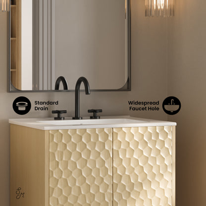 Swiss Madison, Bosse 24" Freestanding Bathroom Vanity in Natural Oak with 3-Hole Centerset Sink Top