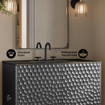 Swiss Madison, Bosse 36" Freestanding Bathroom Vanity in Black Oak with Black 3-Hole Widespread Sink Top