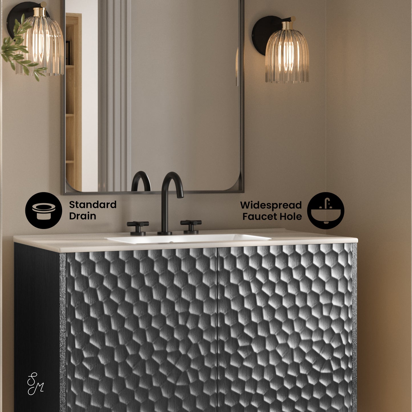 Swiss Madison, Bosse 36" Freestanding Bathroom Vanity in Black Oak with 3-Hole Widespread Sink Top