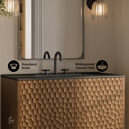 Swiss Madison, Bosse 36" Freestanding Bathroom Vanity in Brown Oak with Black 3-Hole Widespread Sink Top