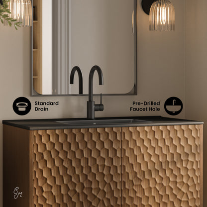 Swiss Madison, Bosse 36" Freestanding Bathroom Vanity in Brown Oak with Black Sink Top