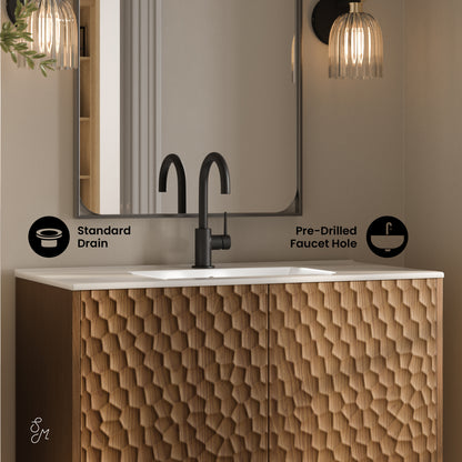 Swiss Madison, Bosse 36" Freestanding Bathroom Vanity in Brown Oak with Sink Top