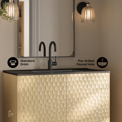 Swiss Madison, Bosse 36" Freestanding Bathroom Vanity in Natural Oak with Black Sink Top