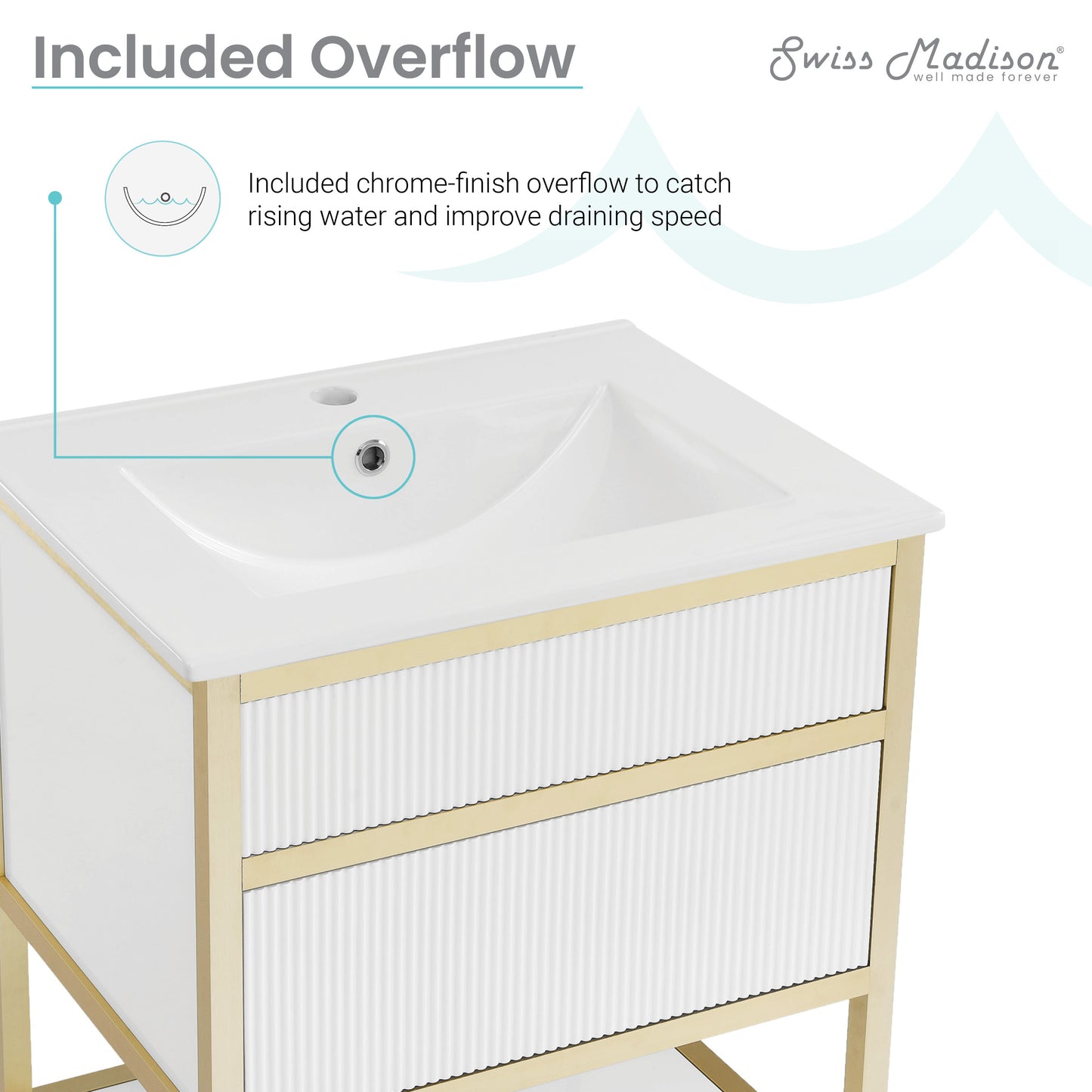 Swiss Madison, Cache 24" Freestanding Bathroom Vanity in White with Sink Top
