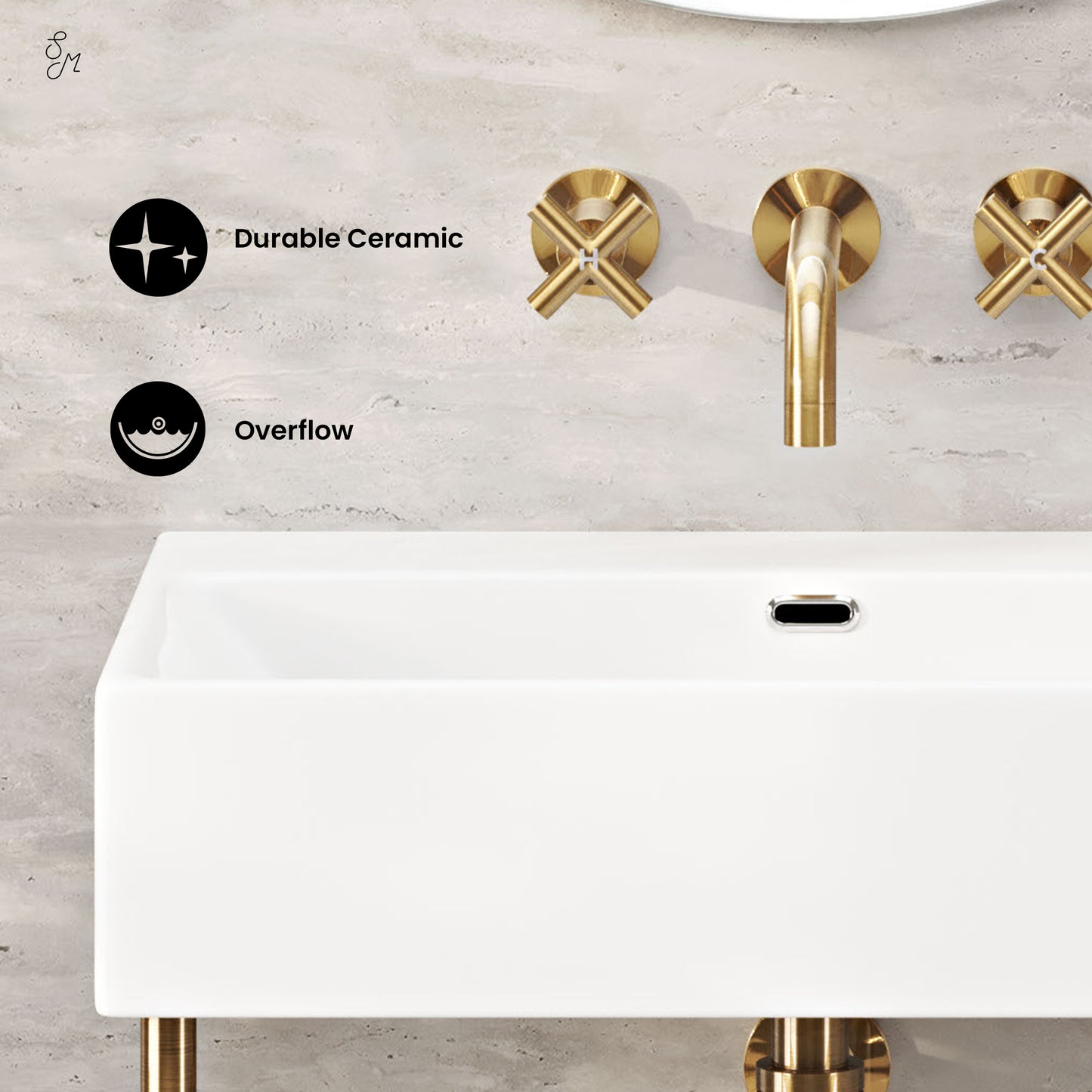 Swiss Madison, Claire 24" Rectangle Zero Hole Console Sink with Brushed Gold Legs