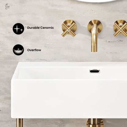 Swiss Madison, Claire 24" Rectangle Zero Hole Console Sink with Brushed Gold Legs