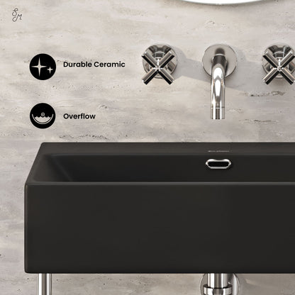 Swiss Madison, Claire 24" Rectangle Matte Black Zero Hole Console Sink with Polished Chrome Legs