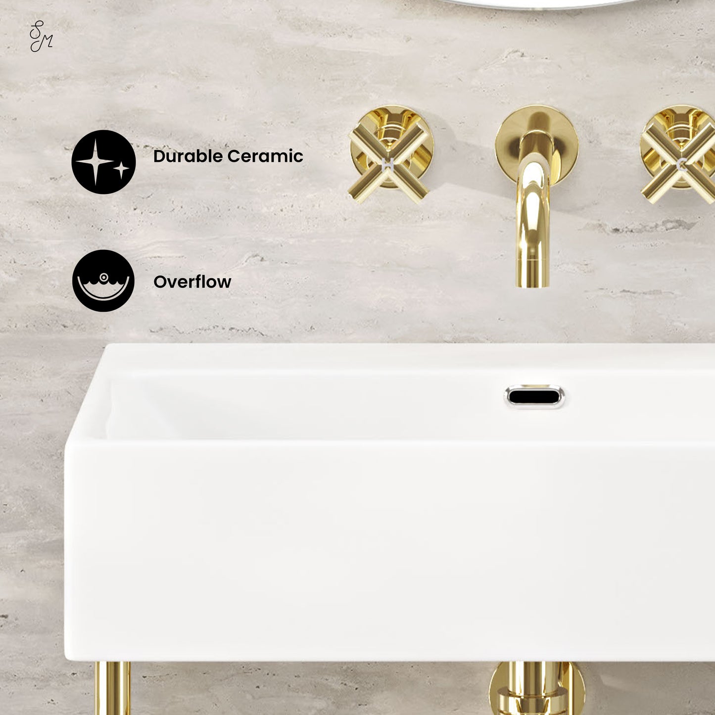 Swiss Madison, Claire 24" Rectangle Zero Hole Console Sink with Glossy Gold Legs