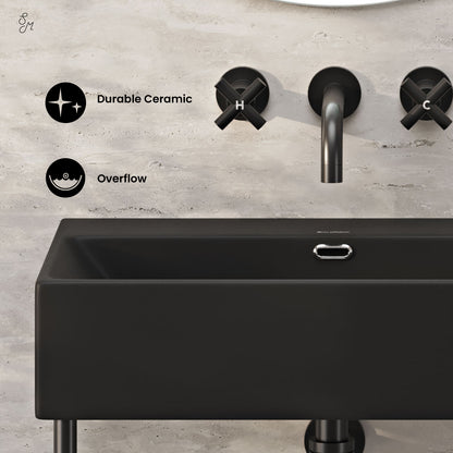 Swiss Madison, Claire 24" Rectangle Matte Black Zero Hole Console Sink with Matte Black Legs