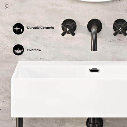 Swiss Madison, Claire 24" Rectangle Zero Hole Console Sink with Matte Black Legs