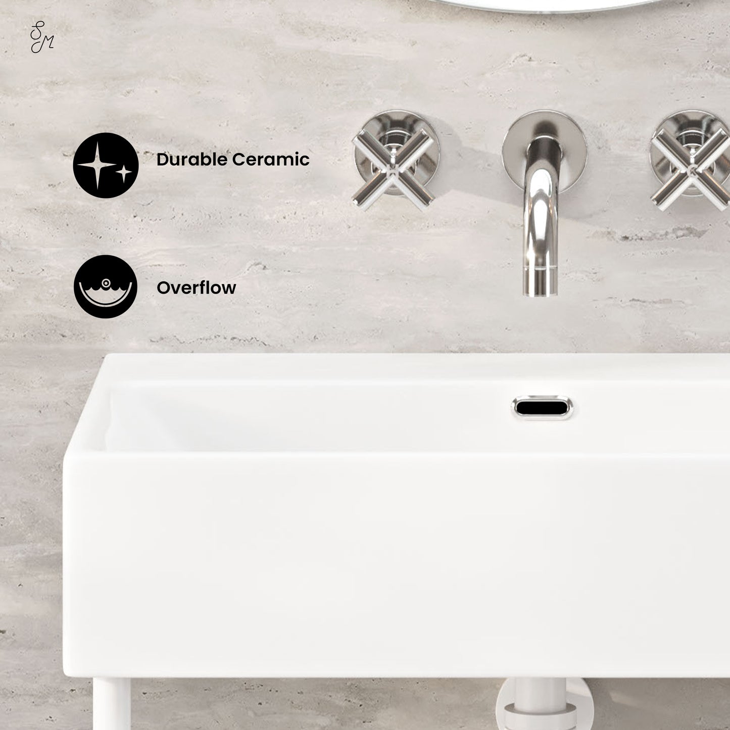 Swiss Madison, Claire 24" Rectangle Zero Hole Console Sink with Matte White Legs