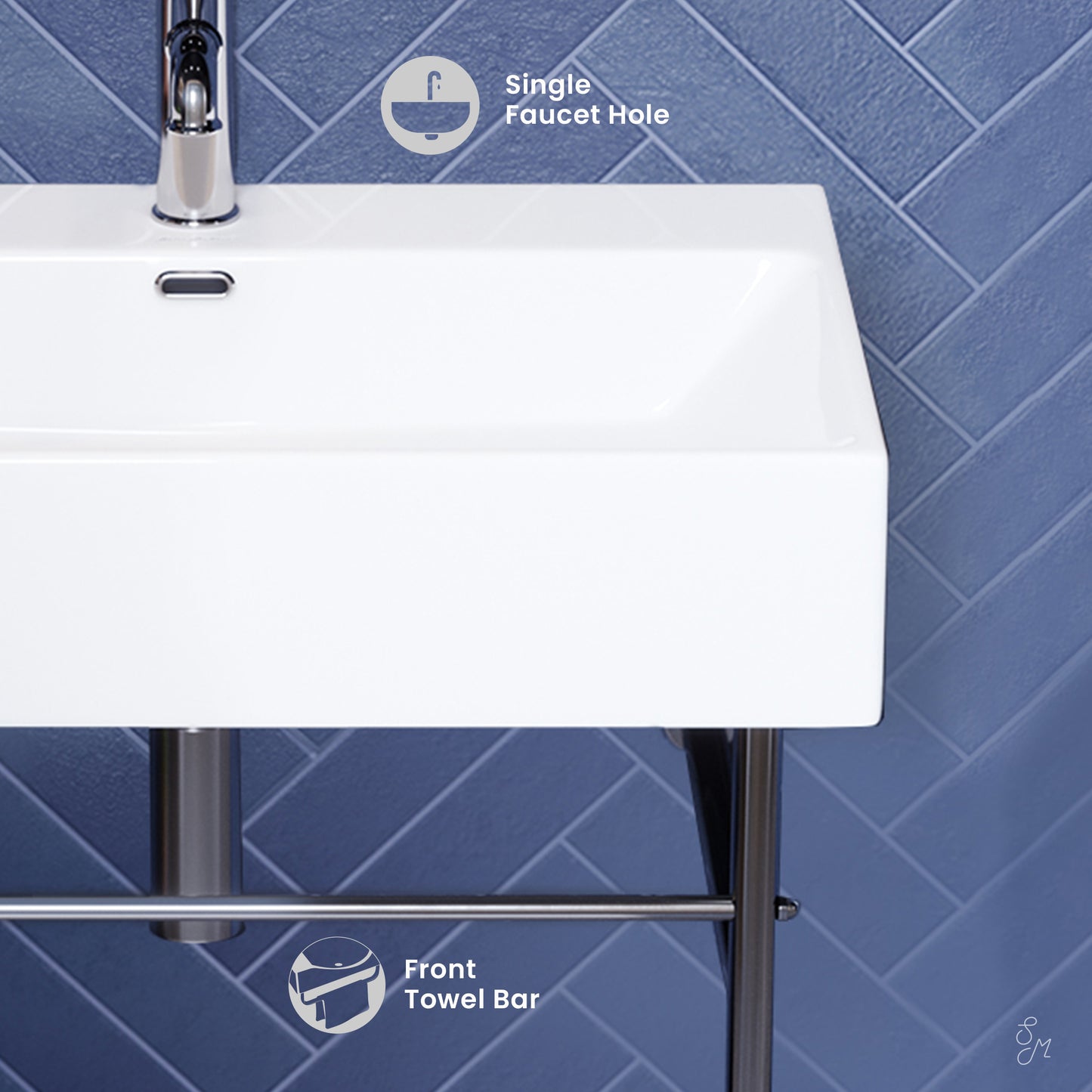 Swiss Madison, Claire 24 Ceramic Console Sink White Basin Chrome Legs