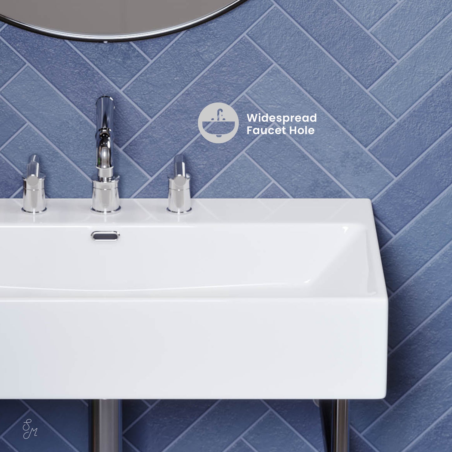 Swiss Madison, Claire 30" Console Sink White Basin Chrome Legs with 8" Widespread Holes