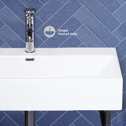 Swiss Madison, Claire 30 Ceramic Console Sink White Basin Chrome Legs