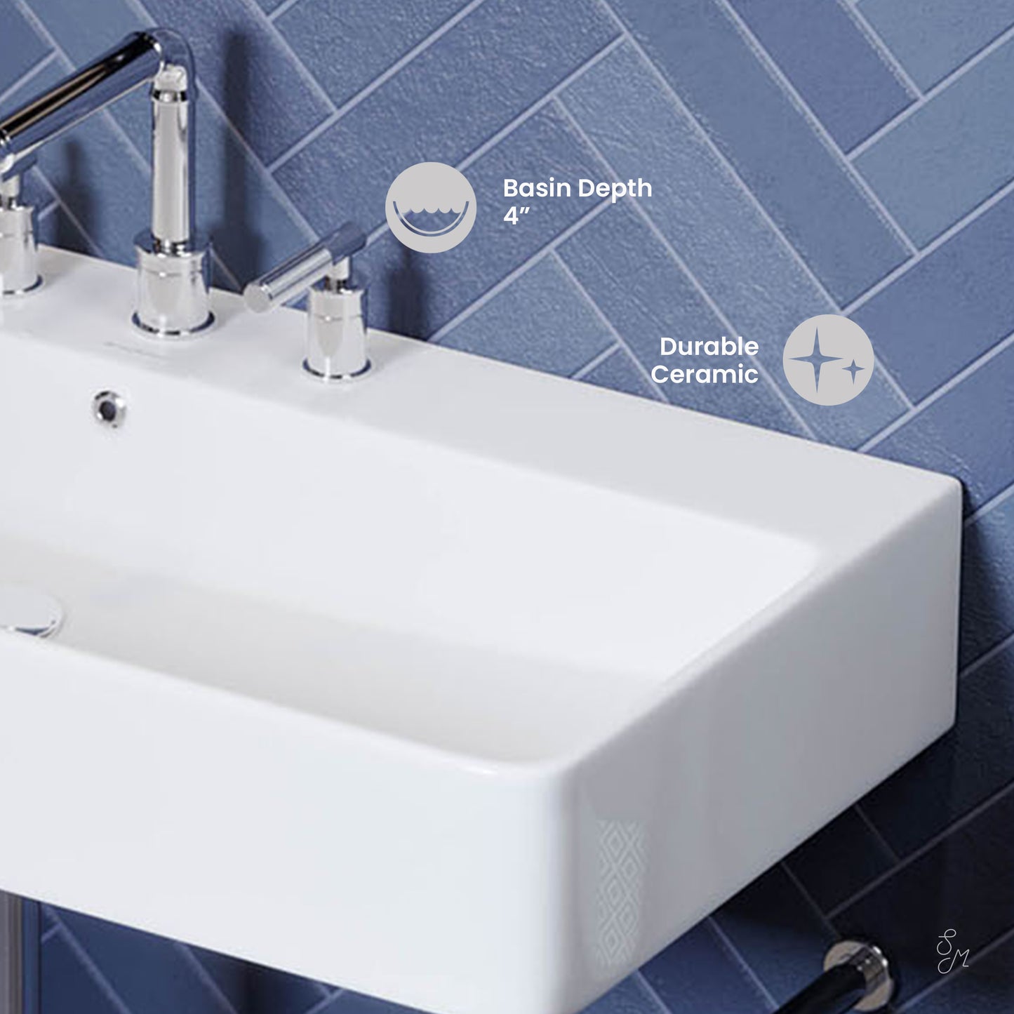 Swiss Madison, Carre 36" Console Sink White Basin Chrome Legs with 8" Widespread Holes