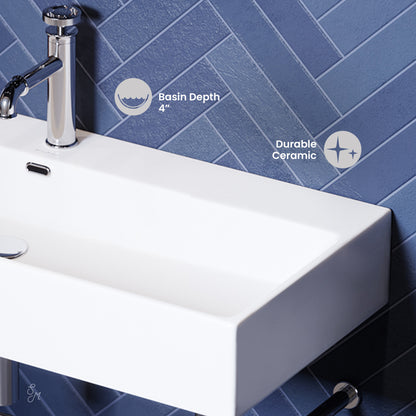 Swiss Madison, Carre 36 Ceramic Console Sink White Basin Chrome Legs
