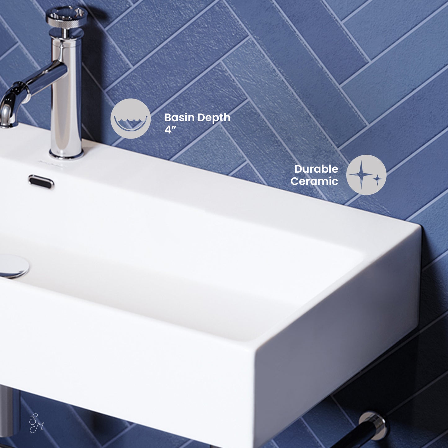 Swiss Madison, Claire 40 Ceramic Console Sink White Basin Chrome Legs