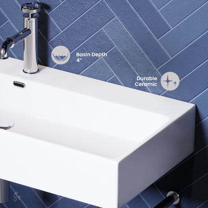 Swiss Madison, Claire 40 Ceramic Console Sink White Basin Chrome Legs