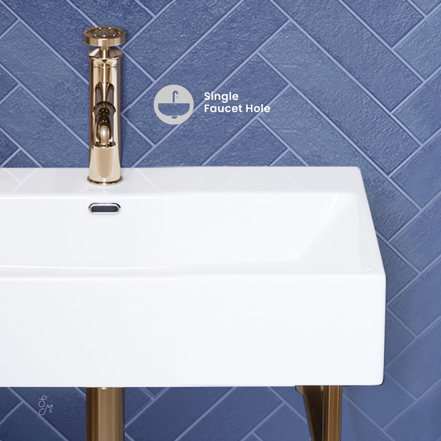 Swiss Madison, Claire 24 Ceramic Console Sink White Basin Gold Legs