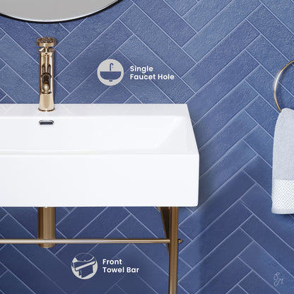 Swiss Madison, Claire 30 Ceramic Console Sink White Basin Gold Legs