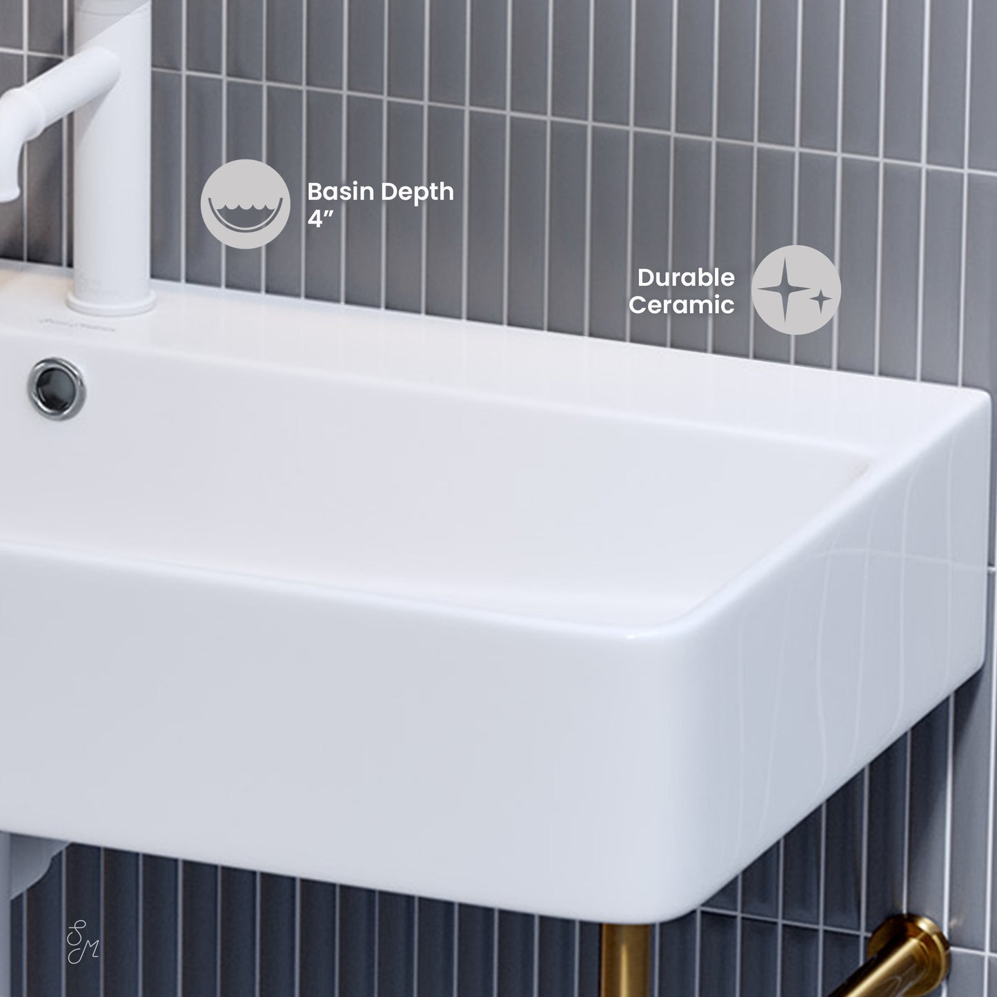 Swiss Madison, Carre 36 Ceramic Console Sink White Basin Brushed Gold Legs