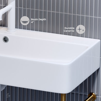 Swiss Madison, Carre 36 Ceramic Console Sink White Basin Brushed Gold Legs