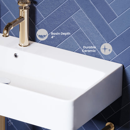 Swiss Madison, Carre 36 Ceramic Console Sink White Basin Gold Legs
