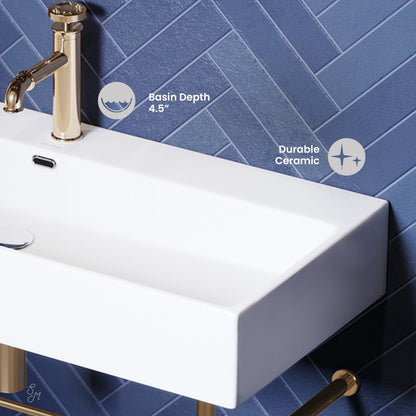 Swiss Madison, Claire 40 Ceramic Console Sink White Basin Gold Legs