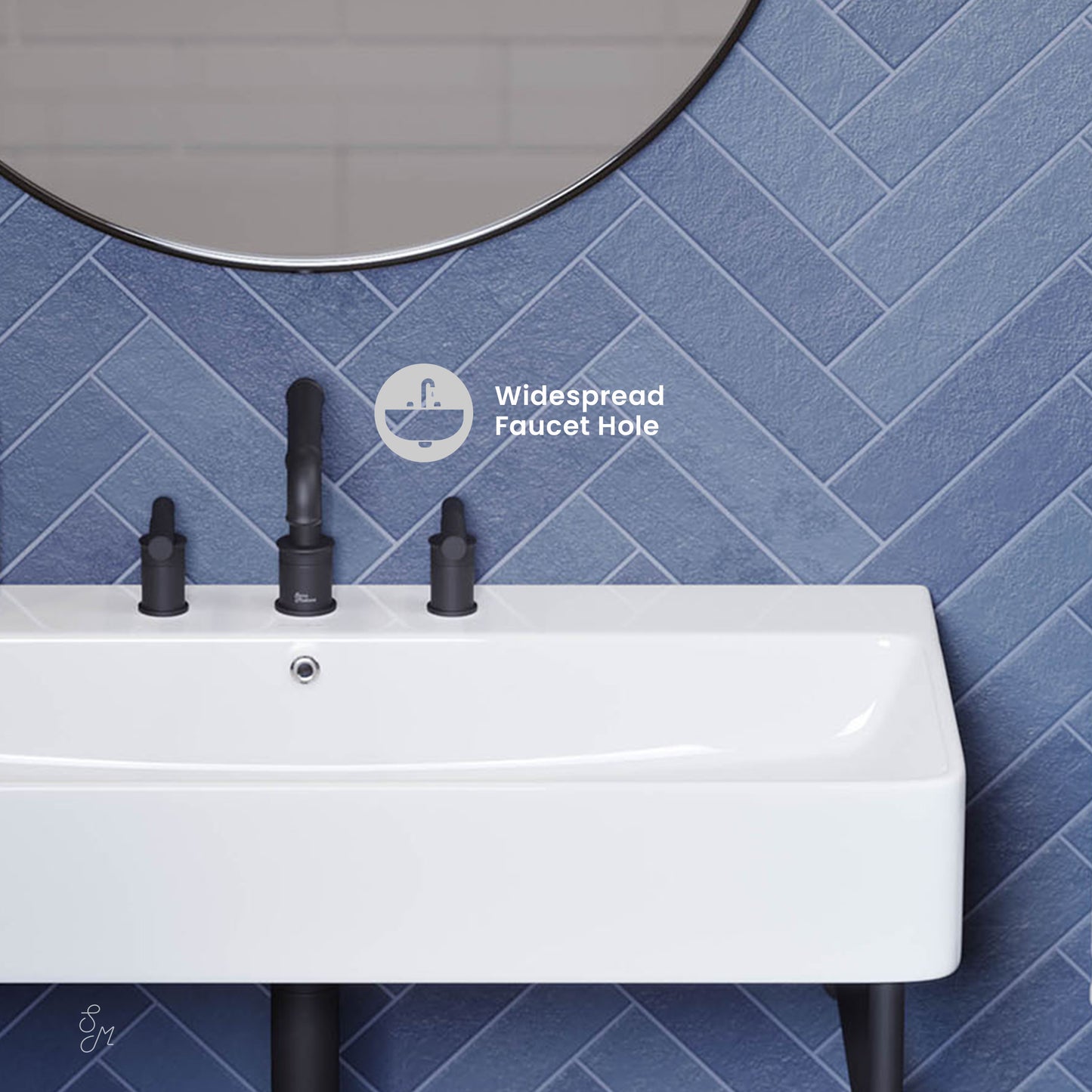 Swiss Madison, Carre 36" Console Sink White Basin Black Legs with 8" Widespread Holes