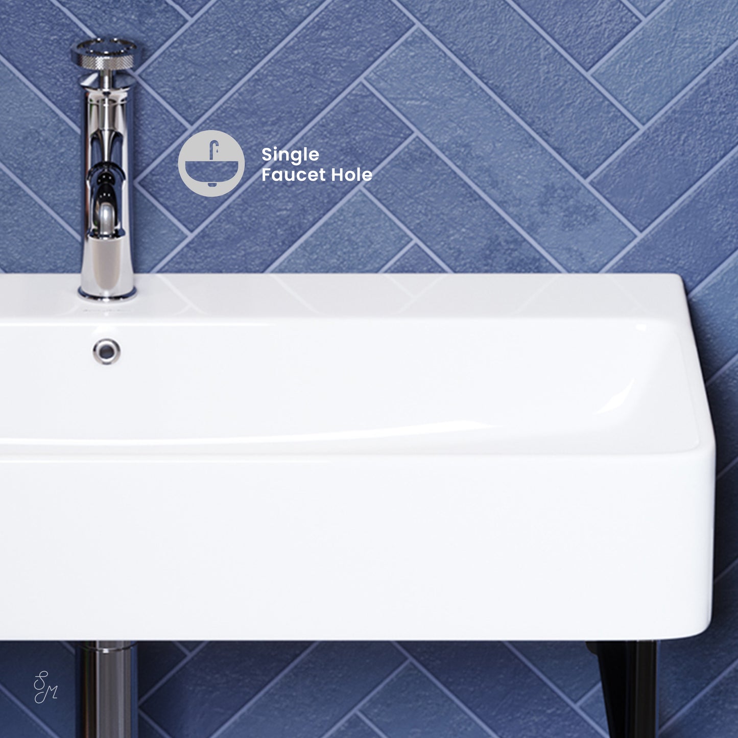 Swiss Madison, Carre 36" Ceramic Console Sink White Basin Black Legs