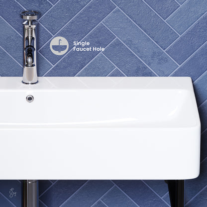 Swiss Madison, Carre 36" Ceramic Console Sink White Basin Black Legs
