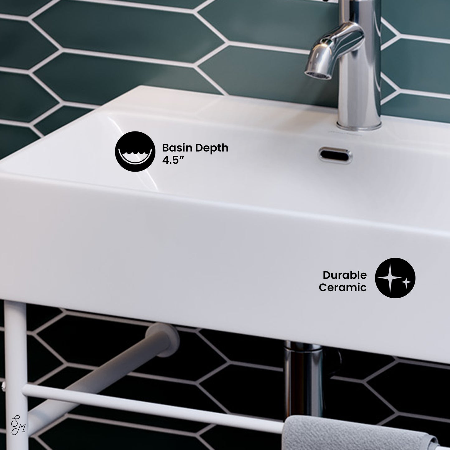 Swiss Madison, Claire 24 Ceramic Console Sink White Basin Matte White Legs