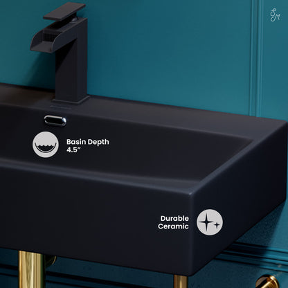 Swiss Madison, Claire 30 Ceramic Console Sink Matte Black Basin Brushed Gold Legs