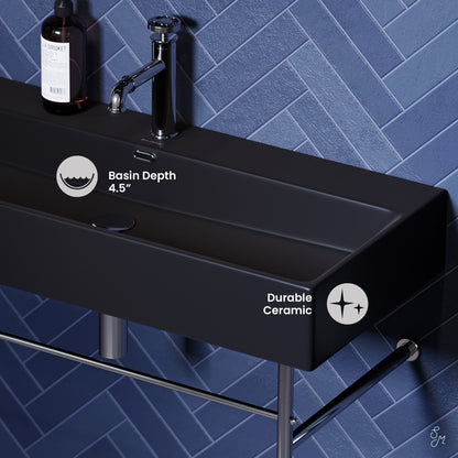 Swiss Madison, Claire 40 Ceramic Console Sink Matte Black Basin Chrome Legs