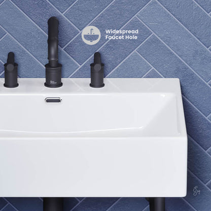 Swiss Madison, Claire 24" Console Sink White Basin Black Legs with 8" Widespread Holes