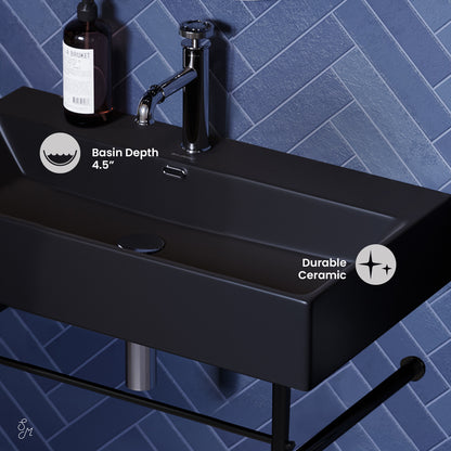 Swiss Madison, Claire 30 Ceramic Console Sink Matte Black Basin Black Legs