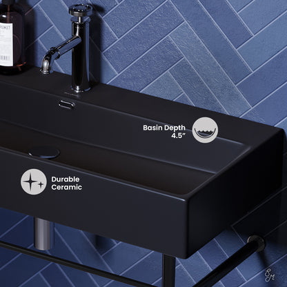 Swiss Madison, Claire 40 Ceramic Console Sink Matte Black Basin Black Legs