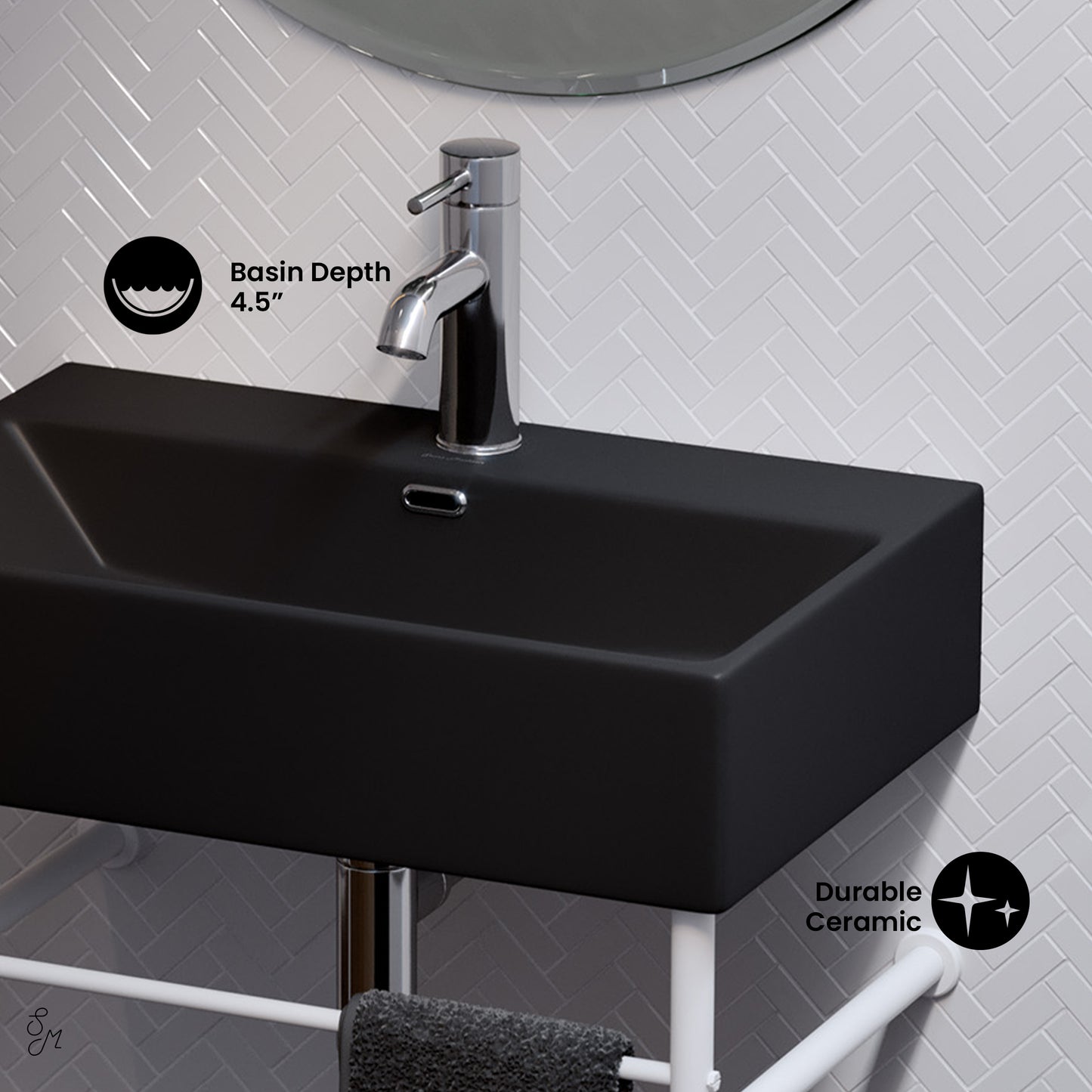 Swiss Madison, Claire 24 Ceramic Console Sink Matte Black Basin Matte White Legs