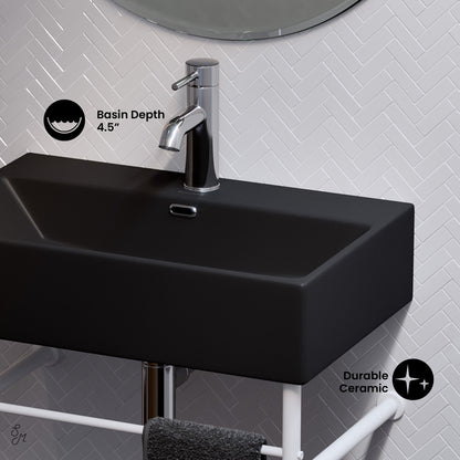 Swiss Madison, Claire 24 Ceramic Console Sink Matte Black Basin Matte White Legs